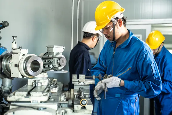 Fotografía de un joven realizando trabajo de mantenimiento preventivo a la maquinaria de la industria