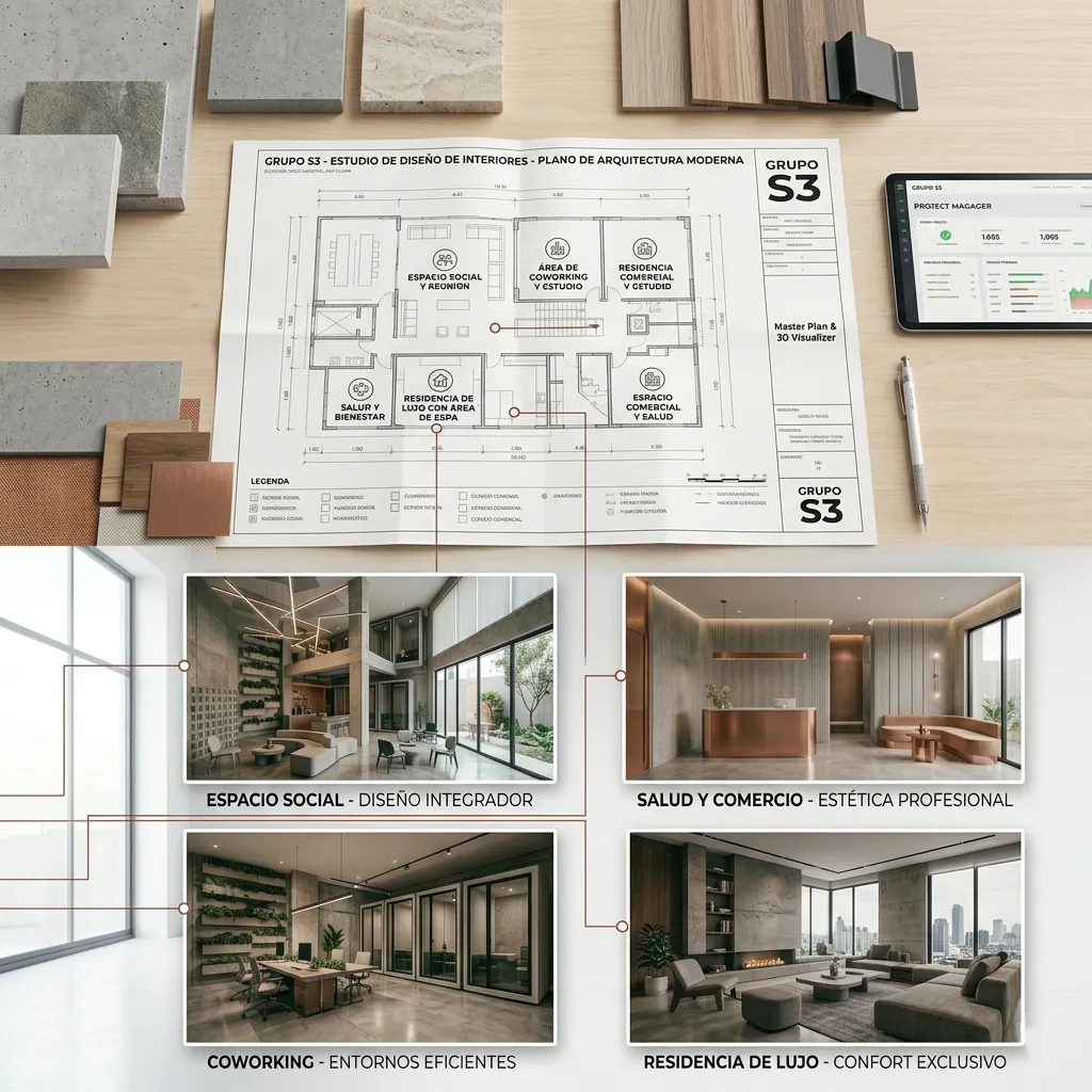 Fotografía a ups planos y fotos para la elaboración del servicio de diseño de interiores de GRUPO S3