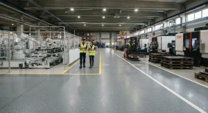 Vista general de la planta de GRUPO S3 equipada con modernos pisos industriales de alta resistencia y durabilidad.